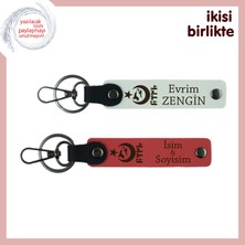 Yeni Mezuna Hediye, Ayyıldız Kurt Göktürk Desenli Isim Yazılı 2’li Anahtarlık Seti, Beyaz-Nar Çiçeği