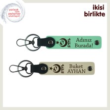 Duyguları Taşıyan Tasarım, Ayyıldız Kurt Göktürk Isimli X2’li Hediye Anahtarlık, Açık Yeşil-S Kahve