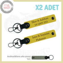 Modern ve Dayanıklı Deri Anahtarlık – Kişiye Özel Plaka & Isimli Ikili Set Süper Hediye, Sarı-Gri