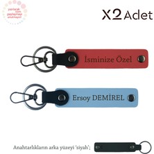 Sevgiliye Mezuniyet Hediyesi, Isimli & Soyisimli 2’li Anahtarlık Seti, Nar Çiçeği-Gök Mavi-Siyah