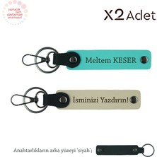 Öğretmene Romantik Sürpriz, Isimli 2’li Anahtarlık Takımı, Sütlü Kahve-Turkuaz-Siyah