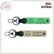 Yeni Atanan Memura Özel Hediye – Üç Ayyıldızlı Isimli 2’li Anahtarlık Seti, Fıstık Yeşil-Sütlü Kahve