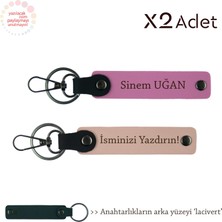 Öğrenciye Yılbaşı Sürprizi, Isim & Soyisim Yazılı 2’li Anahtarlık Seti, Yavru Ağzı-Pembe-Lacivert