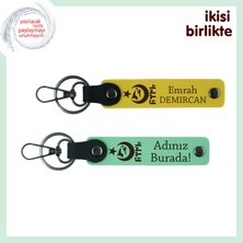 Ayyıldız Kurt Göktürk Kişisel Set – Yıldönümüne Özel Isim Yazılabilir Anahtarlık Takım, Sarı-Yeşil