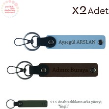 Kurumsal Etkinlik Armağanı, Isimli 2’li Anahtarlık Hediye Takımı, Koyu Kahve-Gök Mavi-Yeşil