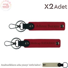 Babaya Yılbaşı Sürprizi, Isimli & Soyisimli 2’li Anahtarlık Seti, Kırmızı-Sütlü Kahve