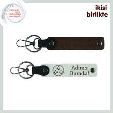 Yılbaşı Için Özgün Vatan Temalı Hediye – Üç Ayyıldızlı Isimli Anahtarlık Seti, Koyu Kahve-Beyaz