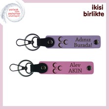 Göktürk Gücünü Taşıyan Deri Anahtarlık – Kişiye Özel Üç Hilal Hediye Takımı, Mor-Pembe