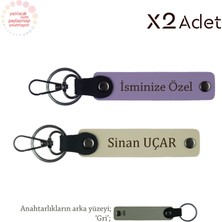 Teyzeye Romantik Sürpriz, Isim Yazılı 2’li Anahtarlık Hediye Takımı, Mor Menekşe-Sütlü Kahve-Gri