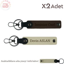 Kurumsal Şık Armağan, Isimli & Soyisimli 2’li Anahtarlık Hediye Seti, Koyu Kahve-S Kahve-Sütlü Kahve