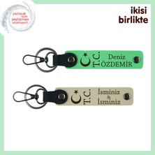 Yeni Atanan Memura Özel Hediye – Ay Yıldız Tc Isimli 2’li Anahtarlık Seti, Fıstık Yeşil-Sütlü Kahve