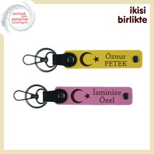Sevgililer Gününe Romantik Dokunuş – Ay Yıldız Temalı Isimli Anahtarlık Hediyesi, Sarı-Pembe