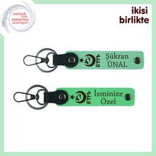 En Yakın Dostuna Armağan Ayyıldız Kurt Göktürk Temalı Kişisel 2’li Anahtarlık Seti, Açık Yeşil-Yeşil