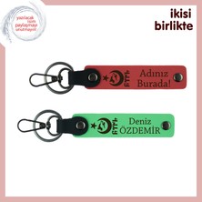 Vatan Sevgisiyle Hazırlanmış, Ayyıldız Kurt Göktürk, Kişisel Deri Anahtarlık Set, Nar - Yeşil