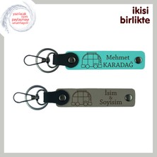 Karavanla Keşfe Çıkanlara Özel, Yazılabilir Deri Anahtarlık Takımı, Isim Yazılı, X2, Turkuaz-Kül Gri