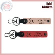 Özel Günlere Şık Tasarım Hediye – Üç Hilal Deri Anahtarlık X2, Yavru Ağzı-Nar Çiçeği