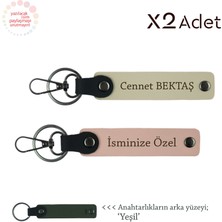 Akrabaya Yılbaşı Sürprizi, Isim & Soyisim Yazılı 2’li Anahtarlık Seti, Yavru Ağzı-Sütlü Kahve-Yeşil