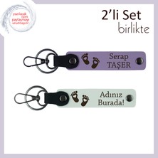 Anne ve Bebeğe Ortak Hatıra Olarak Kalacak Kalpli Ayak Desenli Kişisel Deri Set, Mor Menekşe-Beyaz