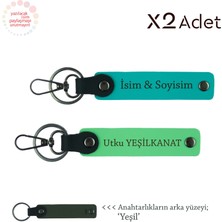 Yeni Evlilere Romantik Hediye Isim & Soyisim Yazılı 2’li Anahtarlık, Koyu Turkuaz-Fıstık Yeşil-Yeşil
