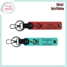 Askere Verilecek Hatıra – Ayyıldız Kurt Göktürk, Isme Özel Anahtarlık Takımı, Nar Çiçeği-Turkuaz