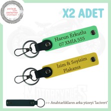 Mekanik Estetikte Buluşan Deri Anahtarlık Seti, 2’li Plaka ve Isim Yazılı Model, Sarı-F Yeşil-Laci