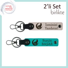 Aşkına Vefa Kat, Bozkurt ve Ayyıldız Sevgiliye Özel Kişisel Anahtarlık Hediye, Pudra-Turkuaz
