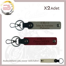 Hız Tutkunlarına Isim Plaka, 0 Rh (-) Kan Grubu Yazılı X2 Anahtarlık Seti Armağanı, Kül Gri-Bordo-Sk