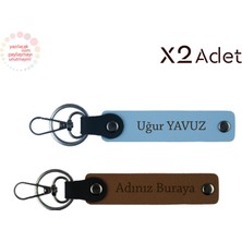 Dostluğun Anahtarı – Isme ve Soyisme Özel Hediyelik Anahtarlık Takımı, Açık Kahve-Gök Mavi