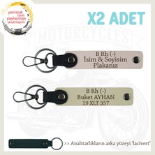 Hız Aşıkları Için Özel Isim Plaka, B Rh (-) Kan Grubu Yazılı Deri X2 Anahtarlık, Pudra-S Kahve-Laci