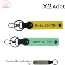 Sevgiliye 14 Şubat Sürprizi, Isim & Soyisim Kişiselleştirilmiş 2’li Anahtarlık, Yeşil-Sarı-Gri
