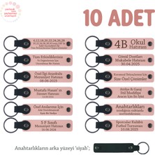 Okul Mezunlarına Özel, 10'lu Set, Öğrenci Isimleri Yazılı Hediyelik Deri Anahtarlık, Pudra & Siyah