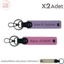 Kankaya Yılbaşı Hediyesi, Isim Yazılı 2’li Anahtarlık Hediye Takımı, Mor Menekşe-Pembe-Sütlü Kahve