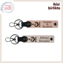 Kalıcı Hediye – Ayyıldız Kurt Göktürk Temalı Isme Özel Kişisel Deri Anahtarlık X2, Yavru Ağzı-Pudra