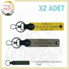 Yolların Sürücülerine, Isim Plaka ve 0 Rh (+) Kan Grubu Yazılı 2'li Anahtarlık Set, Kül Gri-Sarı-Ysl