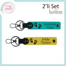 Aileye Yeni Katılan Miniğe Duygusal Armağan, Kalpli Ayak Temalı 2’li Hediyelik Set, K Turkuaz-Sarı