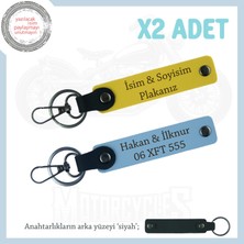 Motorculara Ilham Veren Tasarım – Isim ve Plaka Yazılı Deri Anahtarlık Seti, Sarı-Gök Mavi-Syh