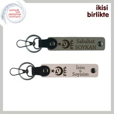 Kişiselleştirilebilir Ayyıldız Kurt Göktürk Motifli Isim Yazılabilen  Anahtarlık Set, Kül Gri-Pudra