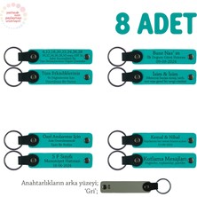 Yaz Kampına Katılan Öğrencilere Özel, 8'li Set, Isme Özel Hatıra Deri Anahtarlık, Koyu Turkuaz & Gri