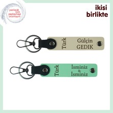 Isme Özel Türk Yazısı Temalı Hediye – Sevgiline Kişisel Anahtarlık Seti, Sütlü Kahve-Yeşil
