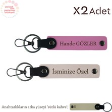 Arkadaşa Yılbaşı Hediyesi, Isimli & Soyisimli 2’li Anahtarlık Hediye Takımı, Pudra-Pembe-Sütlü Kahve