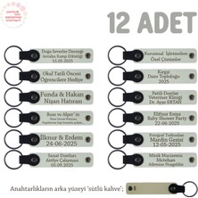 Düğün Gününüze Anı, 12'li Set, Üzerine Isim Yazılı Özel Deri Anahtarlık Hediyesi, Beyaz & S Kahve