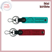 Karavan Hikayesine Yakışan Kalıcı Hatıra, Deri Anahtarlık Takımı, Isim Yazılı, Koyu Turkuaz-Kırmızı