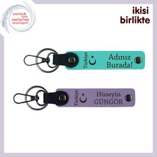 Sadece Ona Ait Hediye – Ayyıldız ve Türkiye Temalı Kişiye Özel Deri Anahtarlık Seti, Turkuaz-Mor