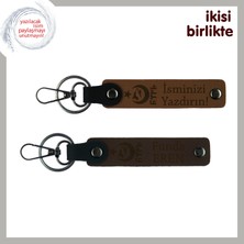 Babalar Için Özel Armağan, Ayyıldız Kurt Göktürk Isimli 2’li Hediyelik Anahtarlık, Açık Kahve-Kahve