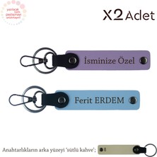 Sevgiliye Romantik Hediye, Isim & Soyisim Mesajlı 2’li Anahtarlık, Mor Menekşe-Gök Mavi-Sütlü Kahve
