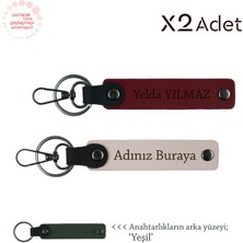 Kurumsal Çalışanlara Hediye, Isim & Soyisim Kişiselleştirilmiş 2’li Anahtarlık, Pudra-Bordo-Yeşil