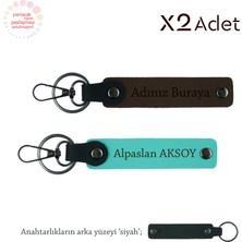 Yılbaşı Için Şık Jest, Isim & Soyisim Yazılı 2’li Anahtarlık Seti, Koyu Kahve-Turkuaz-Siyah