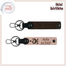 Patrona Kurumsal Hediye – Ayyıldız Kurt Göktürk Desenli Anahtarlık Takımı, Koyu Kahve-Yavru Ağzı