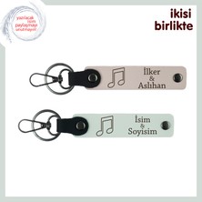 Sevgilinle Paylaştığın Şarkıya Kalıcı Dokunuş, Notalı Deri Anahtarlık Takımı, Pudra-Beyaz