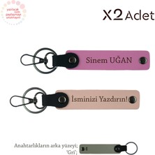 Babalar Gününe Zarif Jest, Isimli 2’li Anahtarlık Takımı, Yavru Ağzı-Pembe-Gri